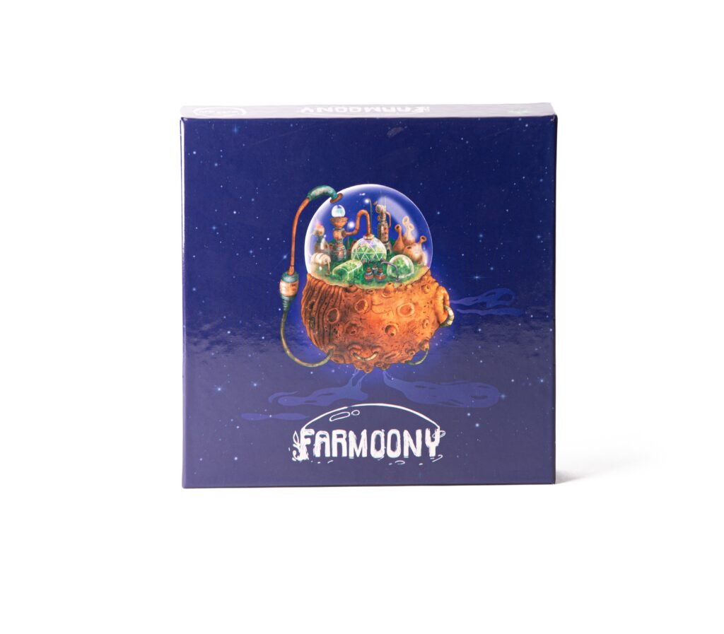 Farmoony space farming board game box by Elemental Harmony Studio